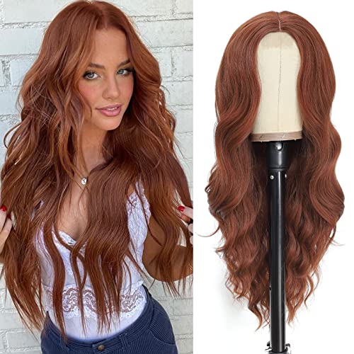 NAYOO Long Auburn Wavy Wig for Women 26 Inch